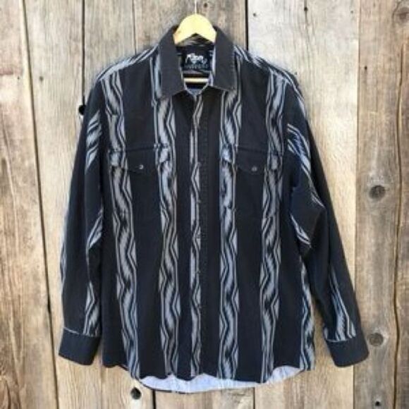90s Vintage Roper Button Down Striped Black Gray Abstract print Large - Picture 1 of 8